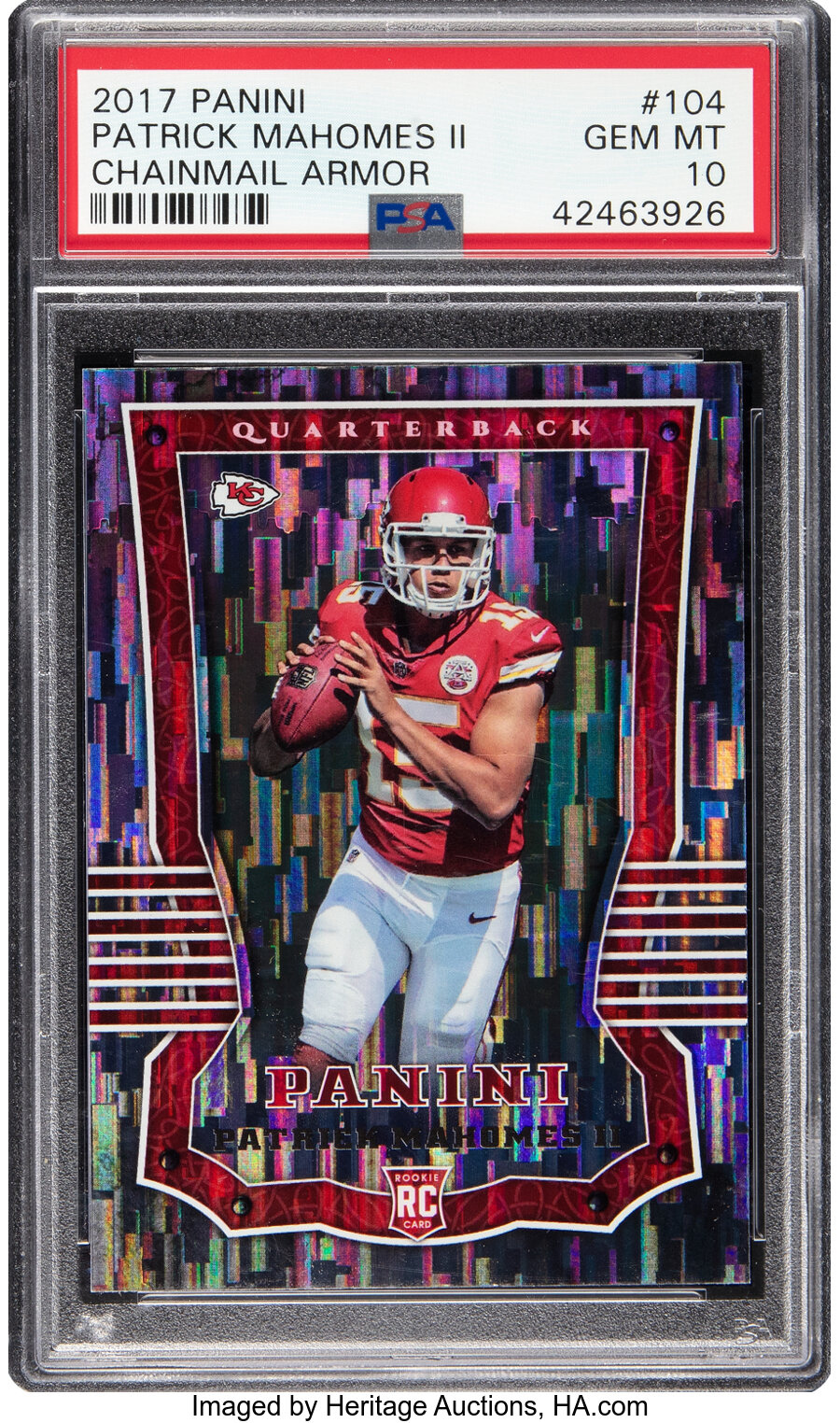 2017 Panini Patrick Mahomes II (Chainmail Armor) Rookie #104 PSA Gem Mint 10 - Pop Two!