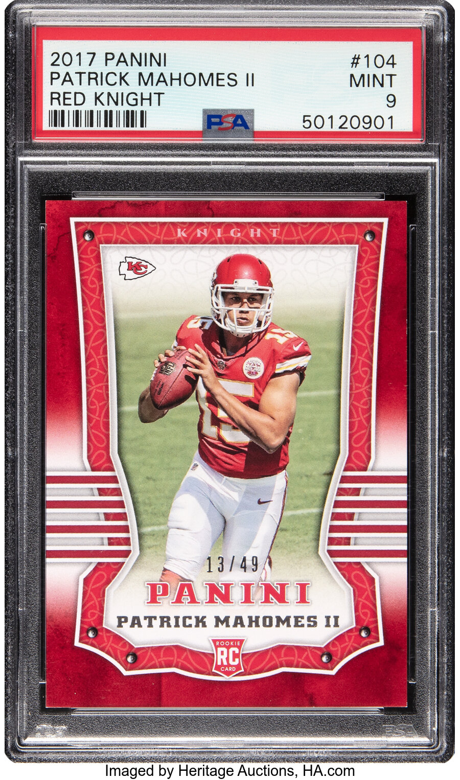 2017 Panini Patrick Mahomes II (Red Knight) Rookie #104 PSA Mint 9 - None Higher! - #'d 13/49