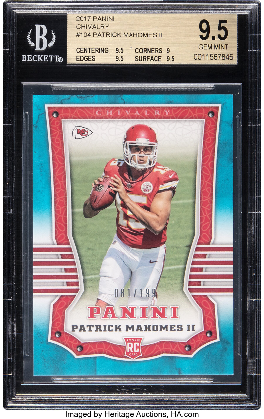 2017 Panini Patrick Mahomes II (Chivalry) Rookie #104 BGS Gem Mint 9.5 - #'d 081/199