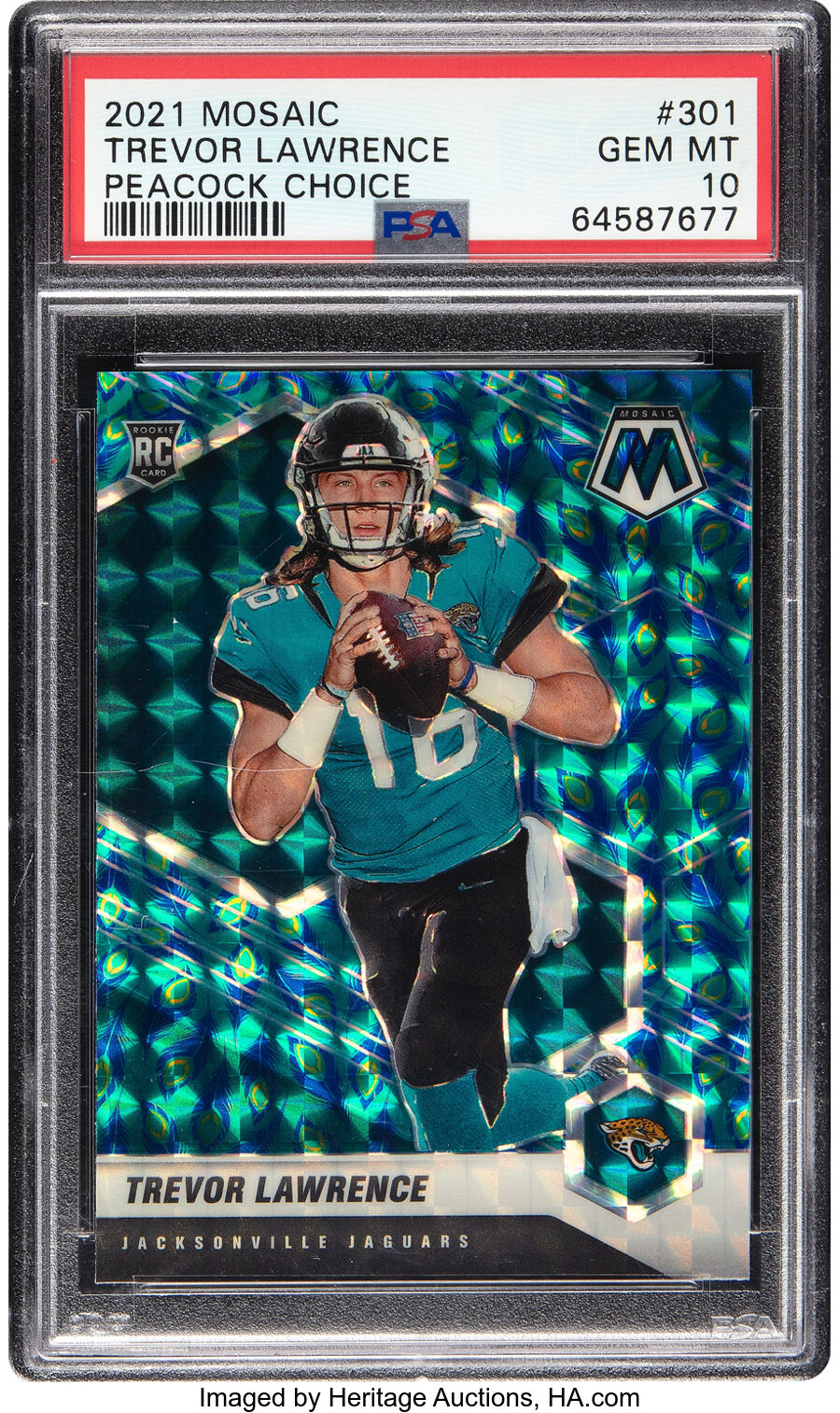 2021 Panini Mosaic Trevor Lawrence (Peacock Choice) Prizm Rookie #301 PSA Gem Mint 10