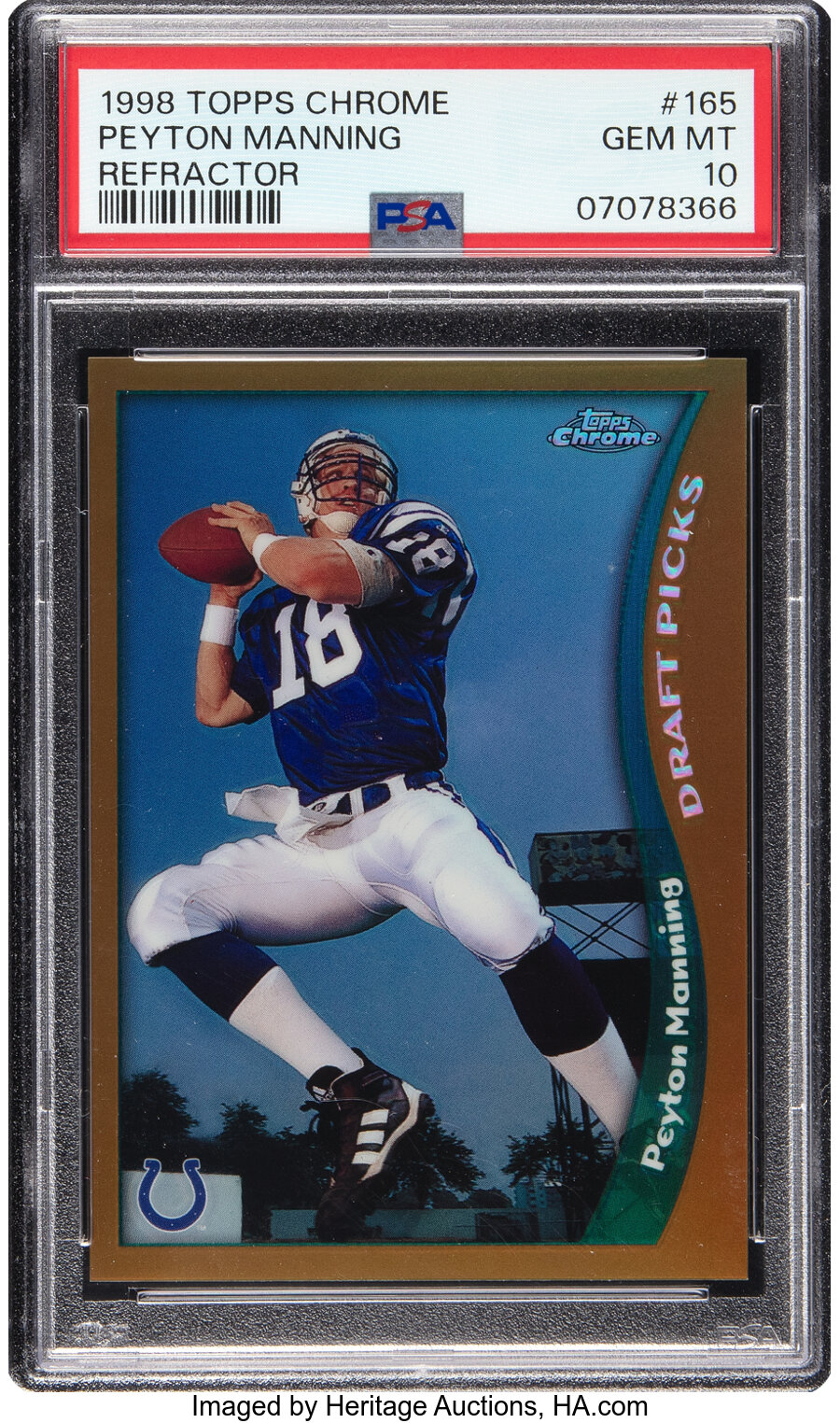 1998 Topps Chrome Peyton Manning (Refractor) Rookie #165 PSA Gem Mint 10