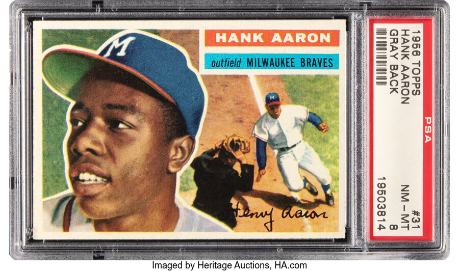 1956 Topps Hank Aaron (Gray Back) #31 PSA NM-MT 8