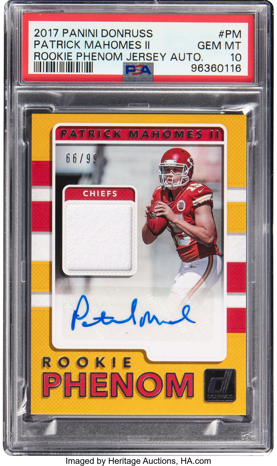 2017 Panini Donruss Patrick Mahomes II (Rookie Phenom Jersey Autograph) #PM PSA Gem Mint 10 - #66/99