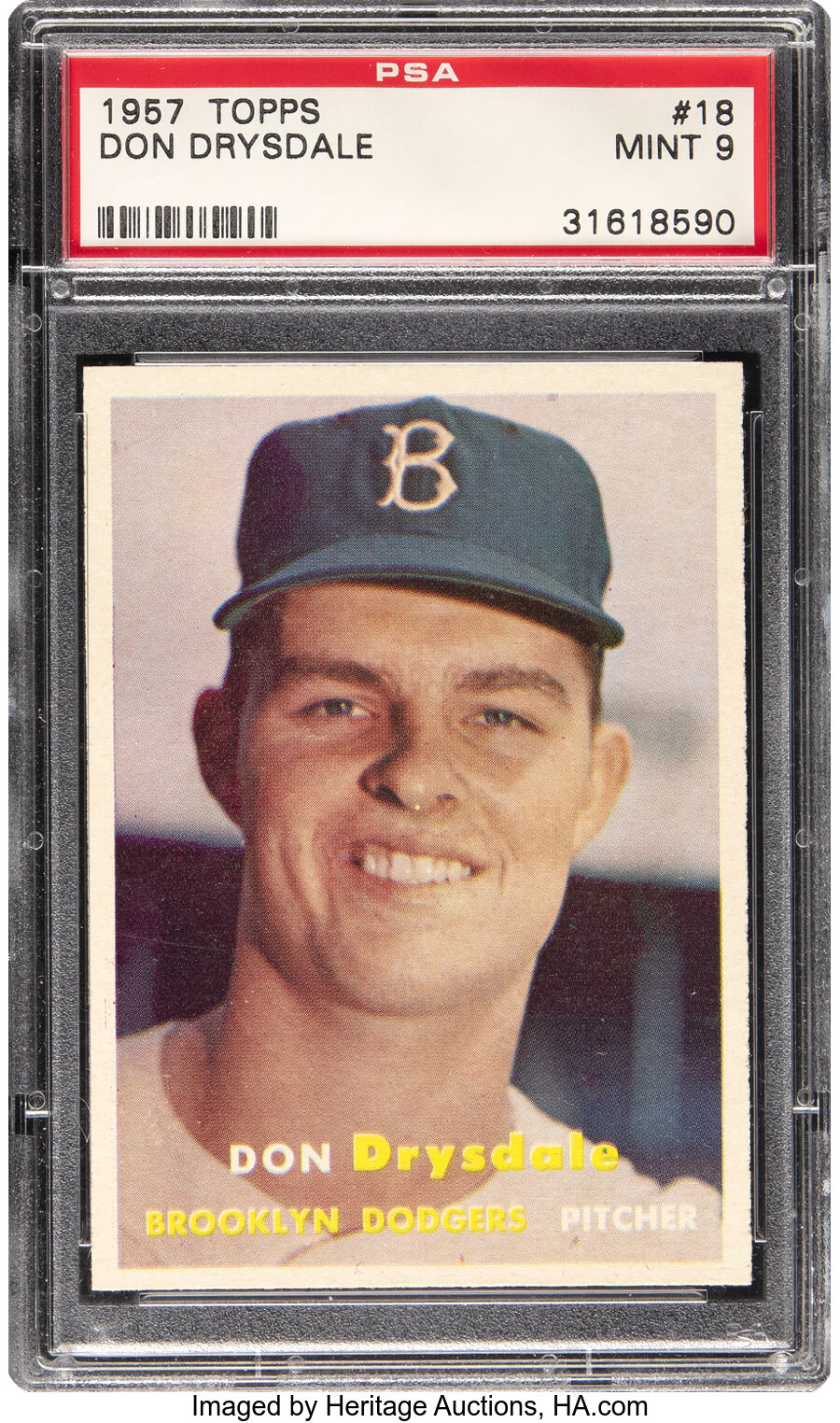 1957 Topps Don Drysdale #18 PSA Mint 9