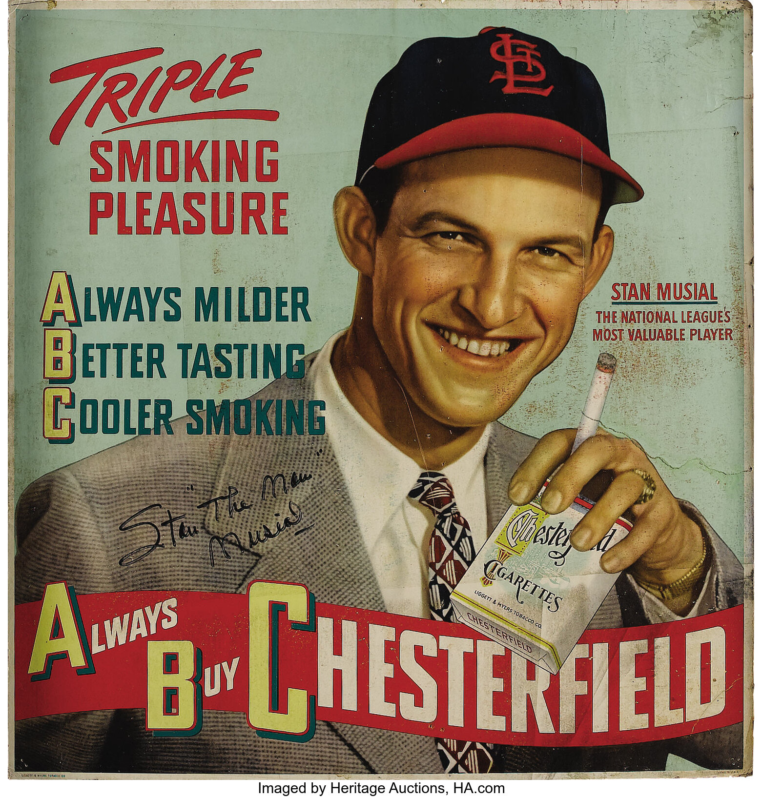 Lot Detail - C.1947 STAN MUSIAL LOUISVILLE SLUGGER ADVERTISING DISPLAY SIGN