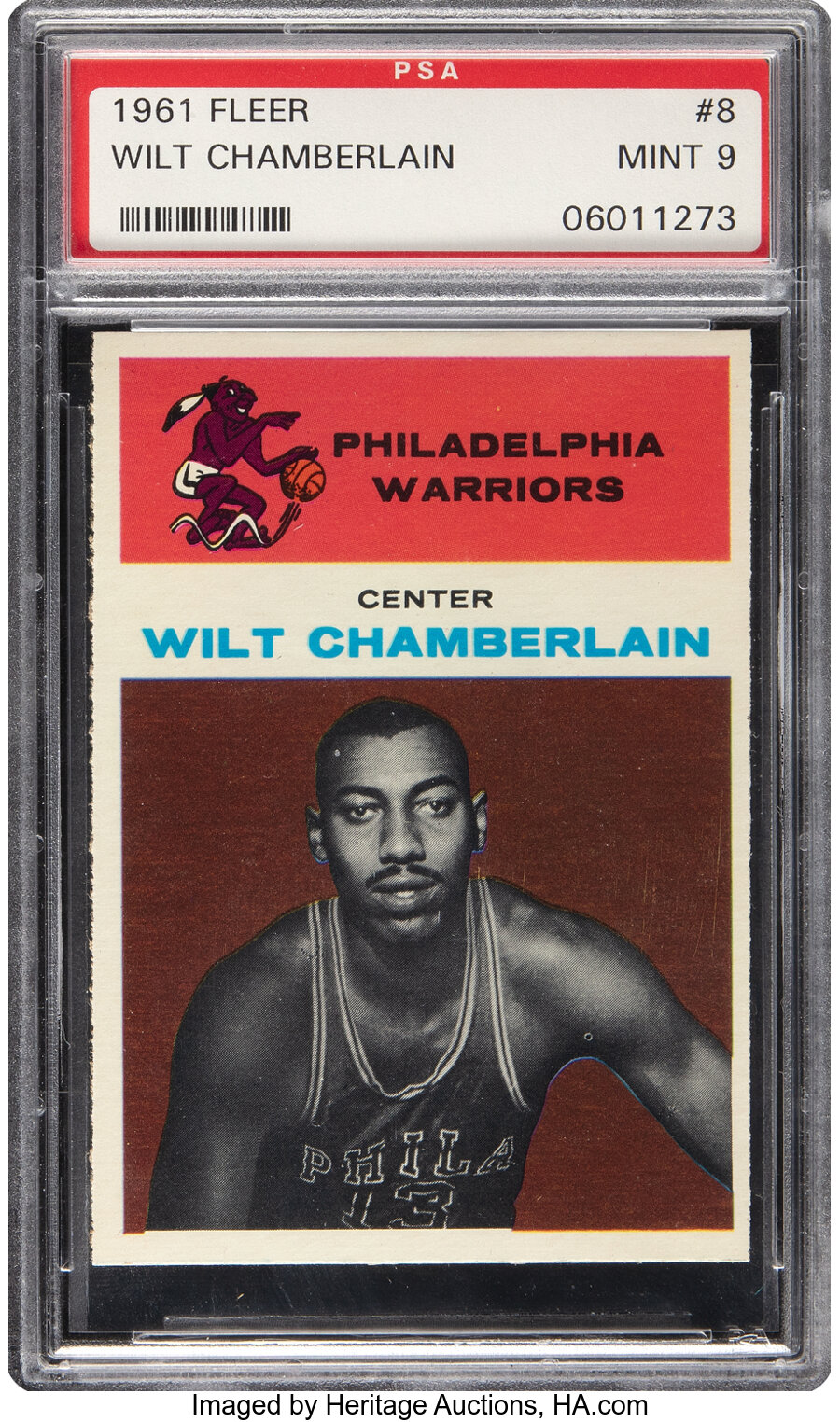 1961 Fleer Wilt Chamberlain Rookie #8 PSA Mint 9 -- Only Three Superior!