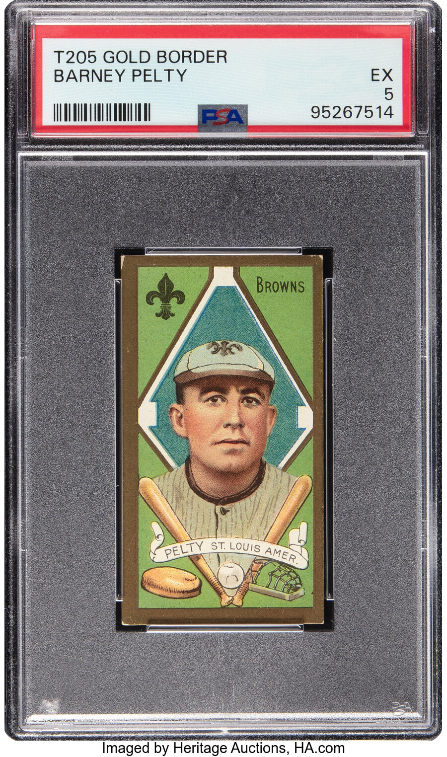 1911 T205 Gold Border Barney Pelty PSA EX 5