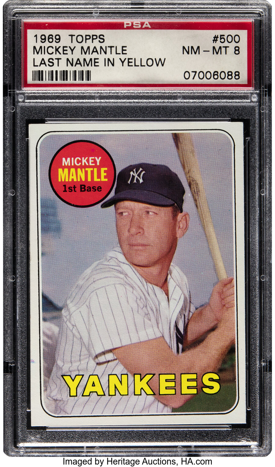 1969 Topps Mickey Mantle (Last Name In Yellow) #500 PSA NM-MT 8