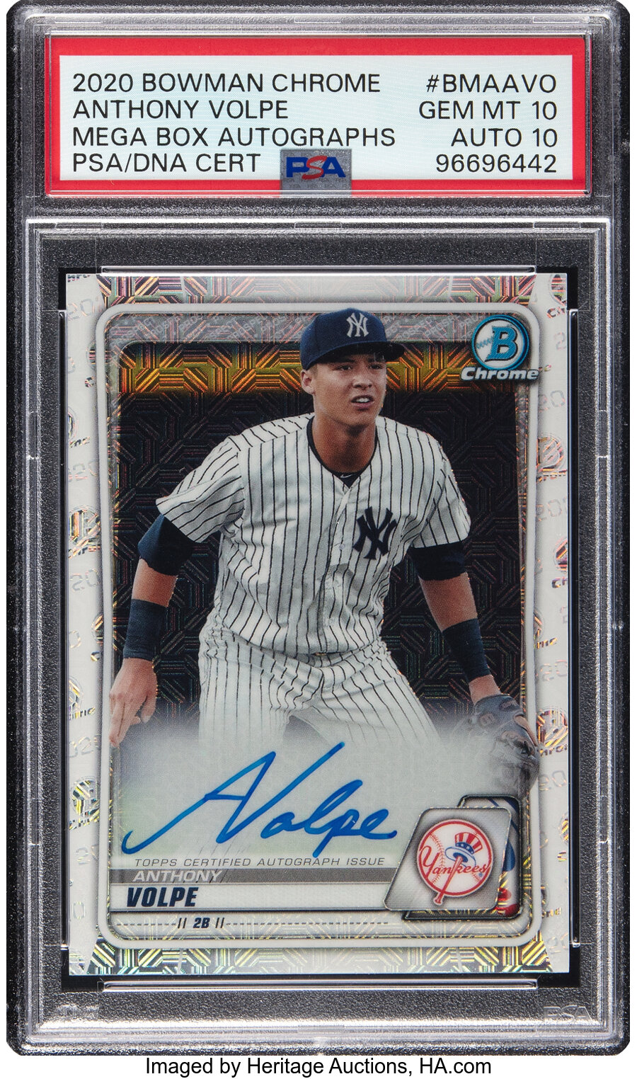 2020 Bowman Chrome Mega Box Anthony Volpe (Autograph) #BMA-AVO PSA Gem Mint 10, PSA/DNA Auto 10