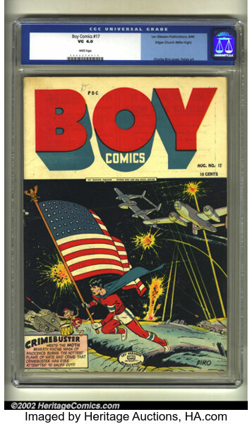 Golden Age (1938-1955):Superhero, Boy Comics #17 Mile High pedigree (Lev Gleason, 1944) CGC VG 4.0White pages. Patriotic flag cover by Charles Biro. Rudy Pal...