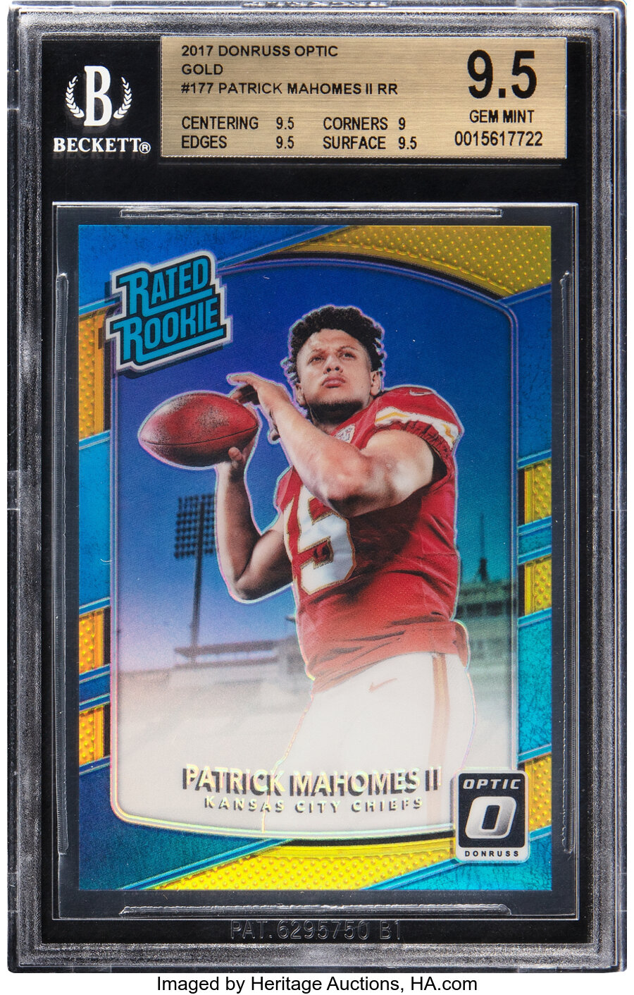 2017 Panini Donruss Optic Patrick Mahomes Gold Prizm Rookie #177 BGS Gem Mint 9.5 - #'d 03/10