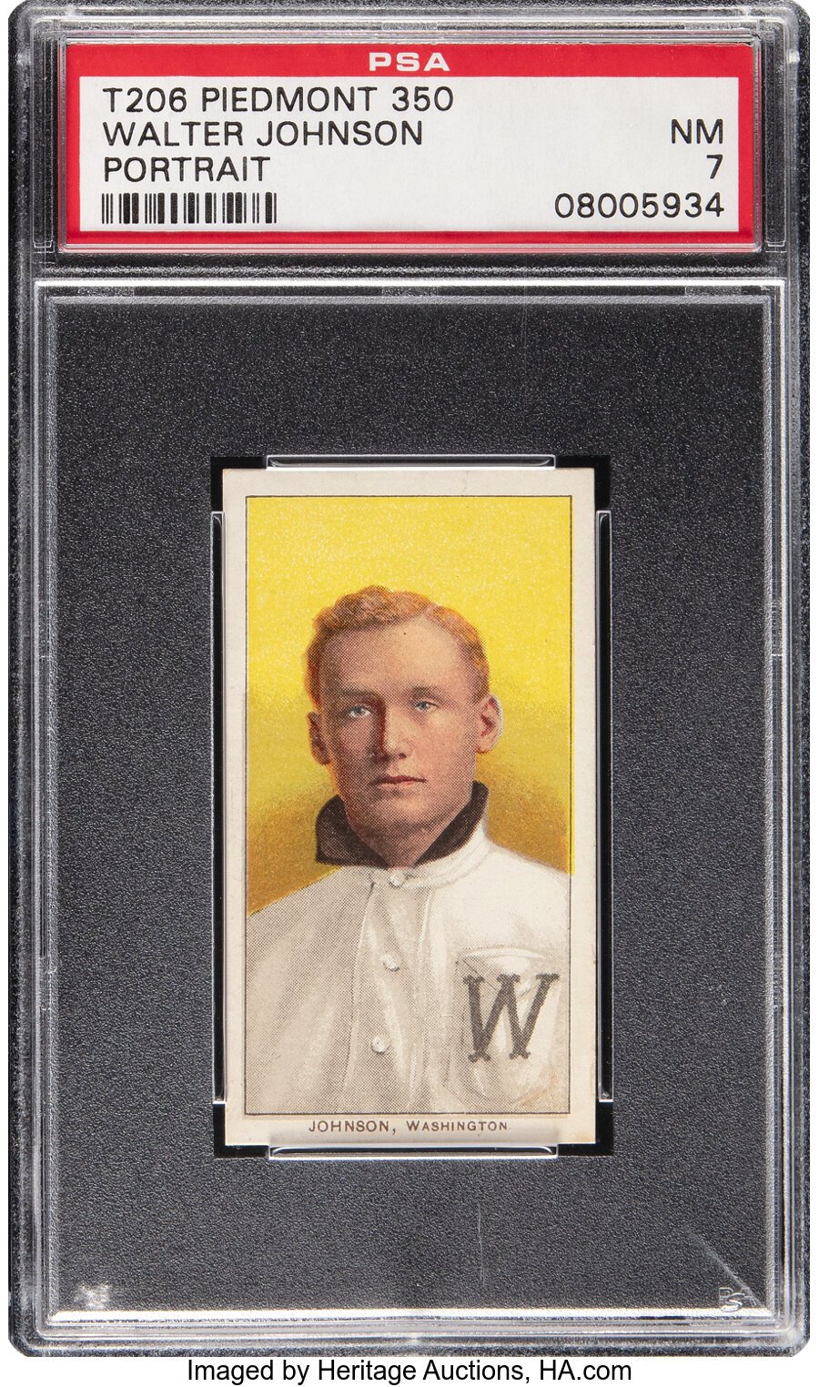 1909-11 T206 Piedmont 350 Walter Johnson (Portrait) PSA NM 7 - Pop Three, One Higher! - From The Rounders Collection