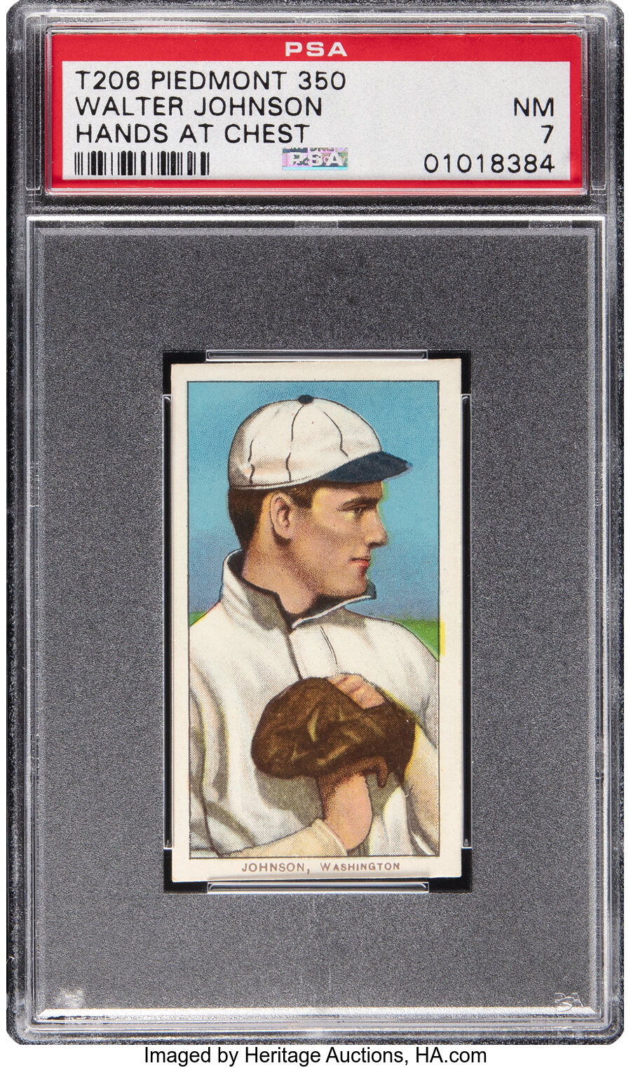 1909-11 T206 Piedmont 350 Walter Johnson (Hands at Chest) PSA NM 7 - Pop Three, None Higher! - From The Rounders Collection