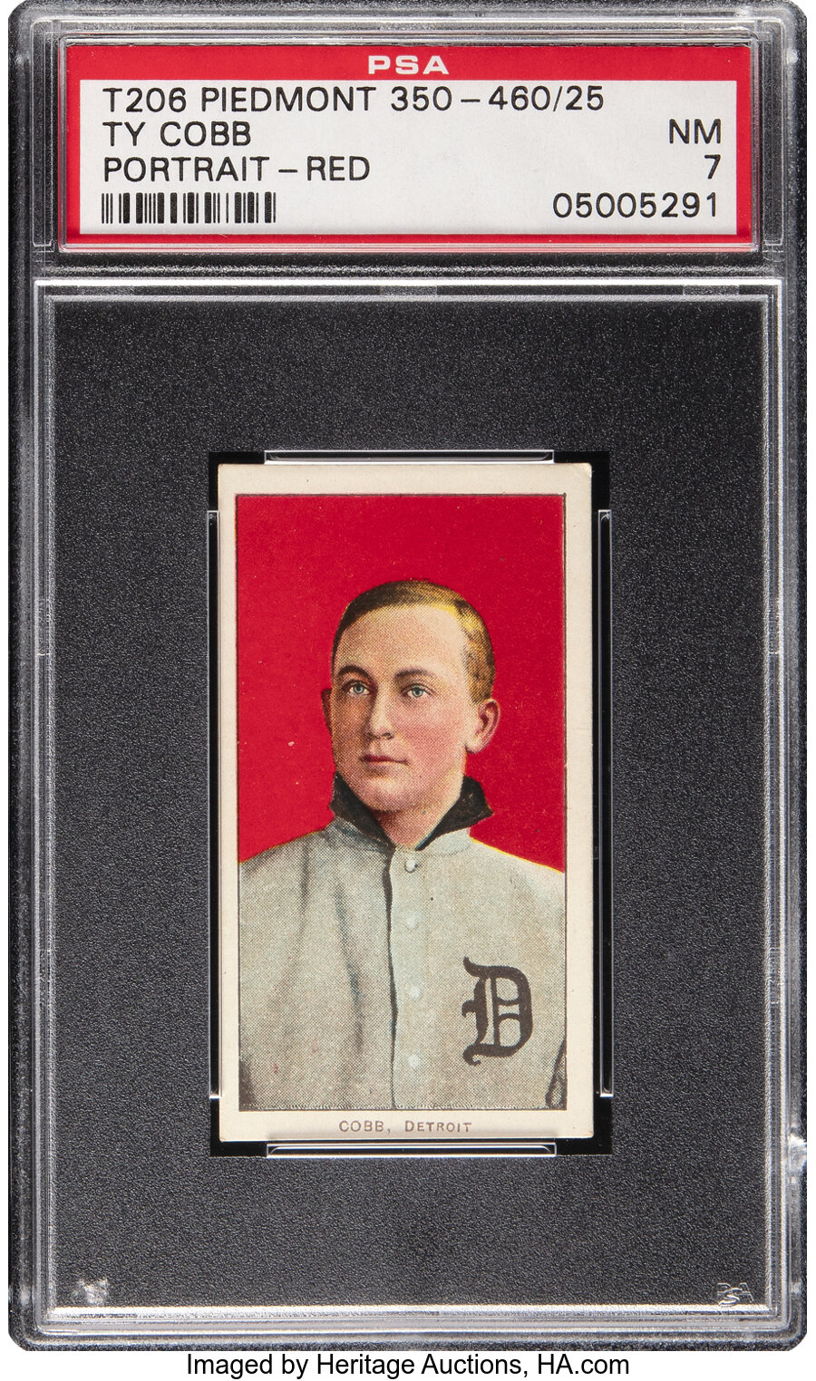 1909-11 T206 Piedmont 350-460/25 Ty Cobb (Portrait-Red) PSA NM 7 - Pop Three, One Higher! - From The Rounders Collection