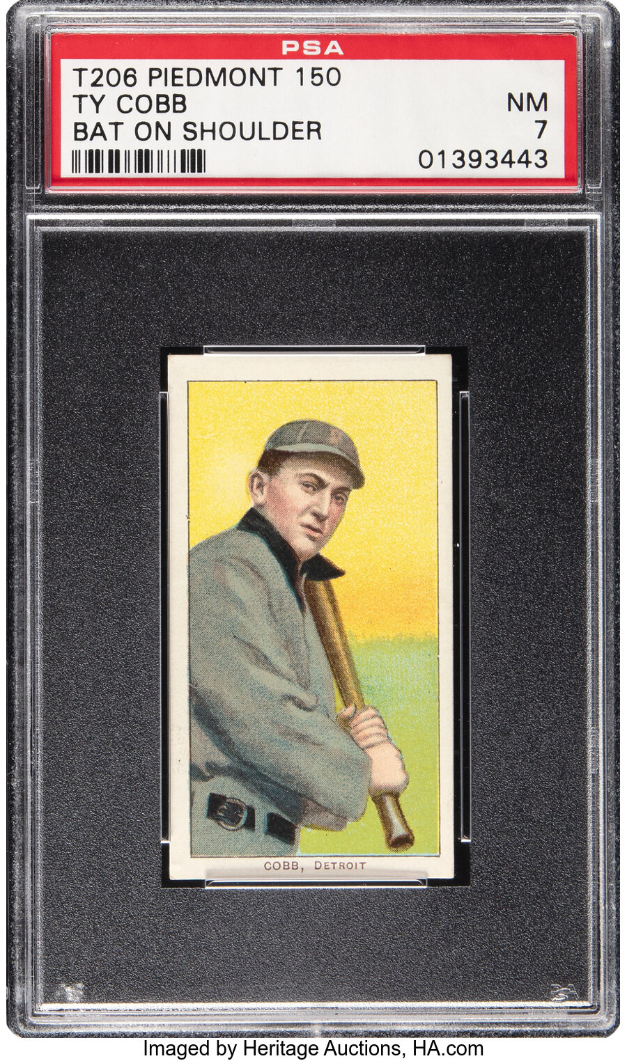 1909-11 T206 Piedmont 150 Ty Cobb (Bat On Shoulder) PSA NM 7 - Pop Four, One Higher. - From The Rounders Collection