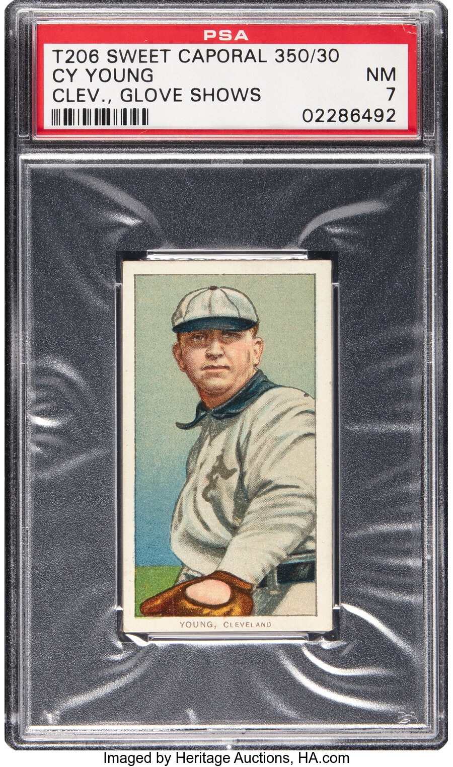 1909-11 T206 Sweet Caporal 350/30 Cy Young (Glove Shows) PSA NM 7 - Pop Four, One Higher! - From The Rounders Collection