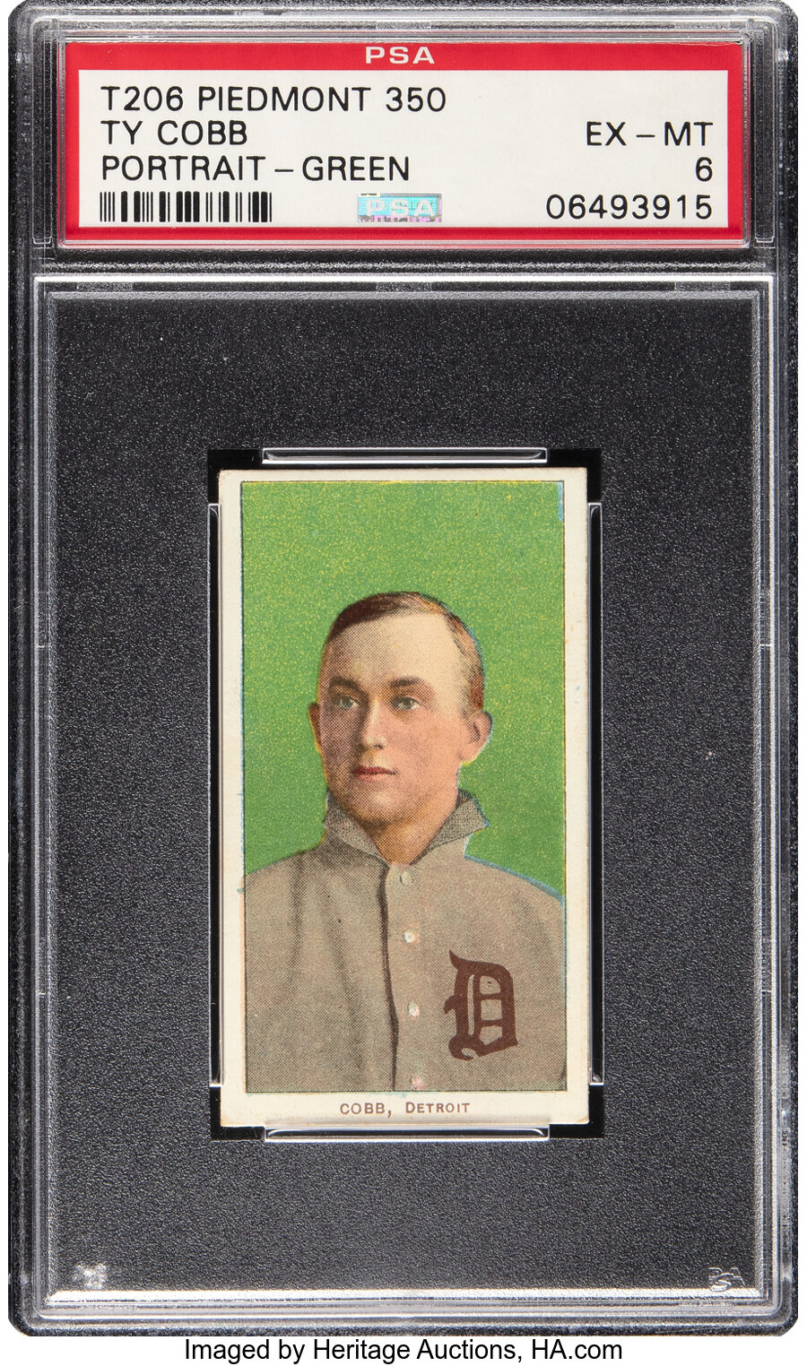 1909-11 T206 Piedmont 350 Ty Cobb (Portrait-Green) PSA EX-MT 6 - Pop Two, Two Higher. - From The Rounders Collection