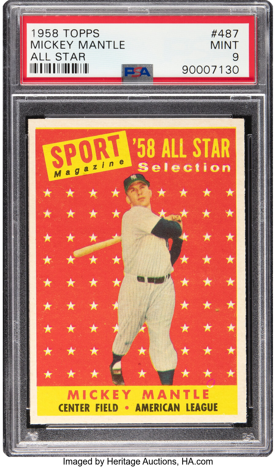 1958 Topps Mickey Mantle (All Star) #487 PSA Mint 9 - None Higher! - From The Rounders Collection