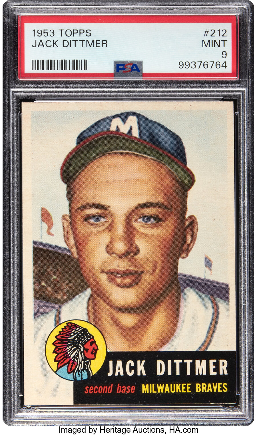 1953 Topps Jack Dittmer #212 PSA Mint 9