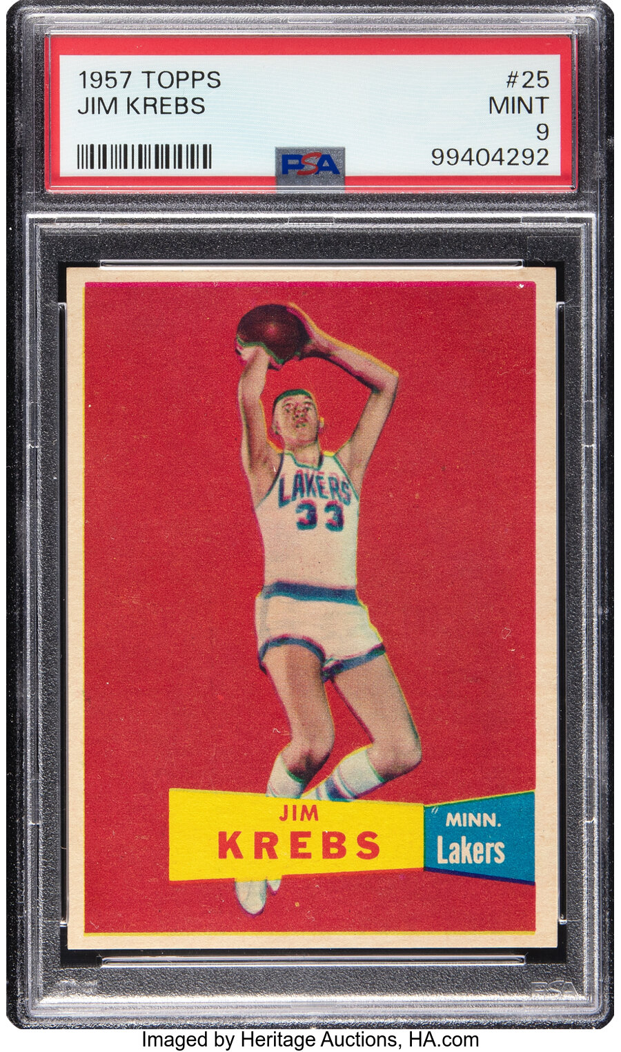 1957 Topps Jim Krebs Rookie #25 PSA Mint 9 - Pop Two, None Higher!