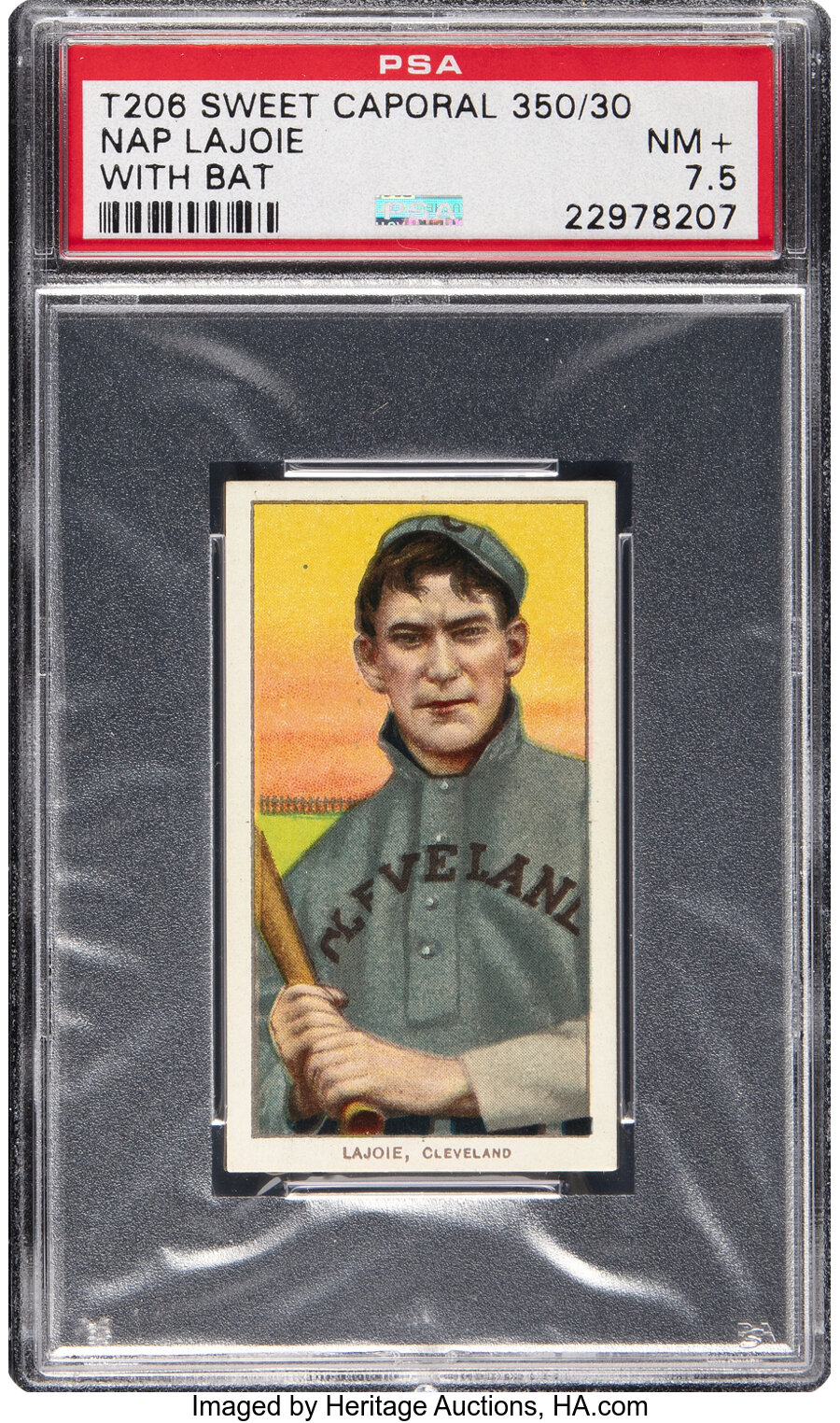 1909-11 T206 Sweet Caporal 350/30 Napoleon Lajoie (With Bat) PSA NM+ 7.5 - Pop One, One Higher! - From The Rounders Collection