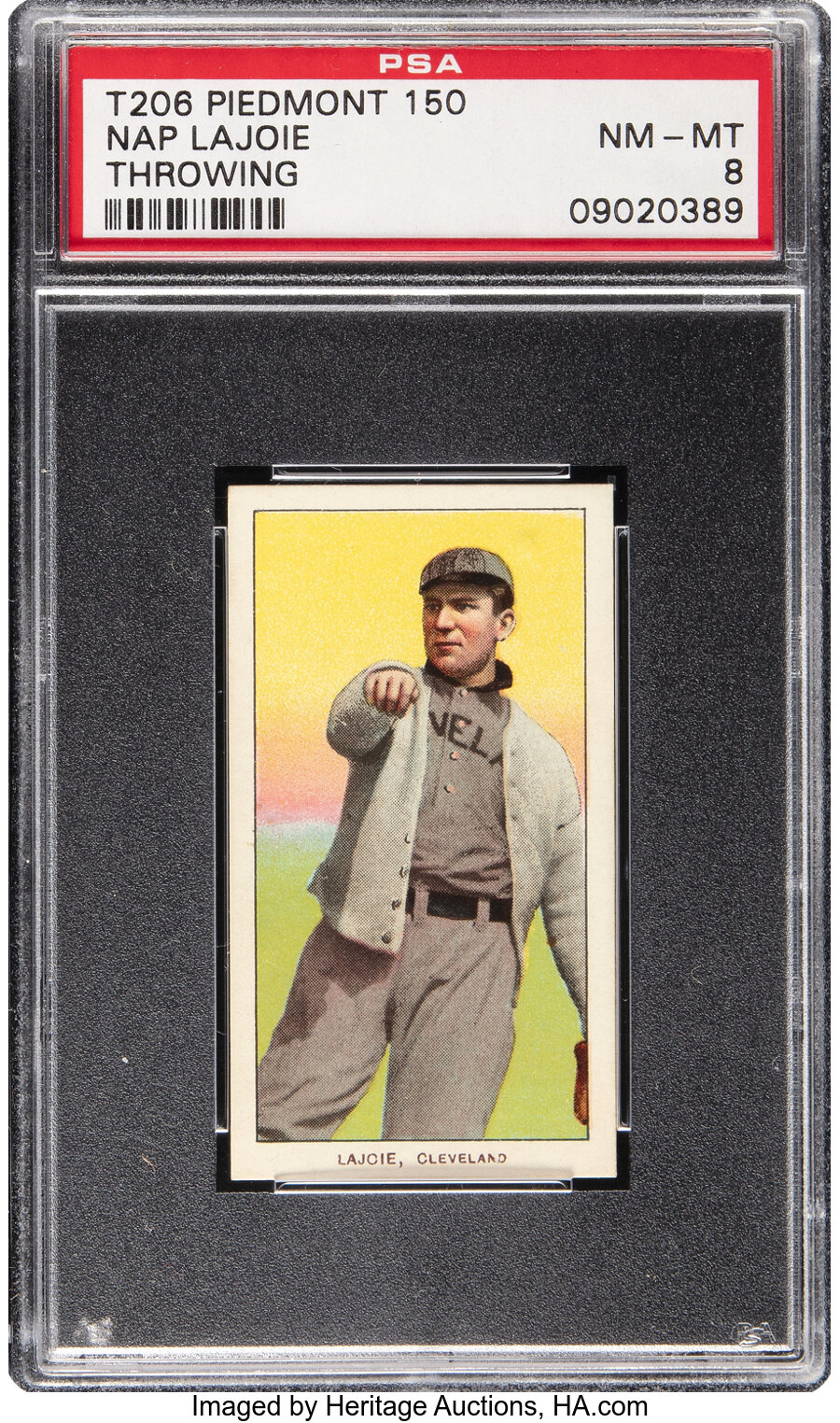 1909-11 T206 Piedmont 150 Napoleon Lajoie (Throwing) PSA NM-MT 8 - Pop Four, Two Higher! - From The Rounders Collection