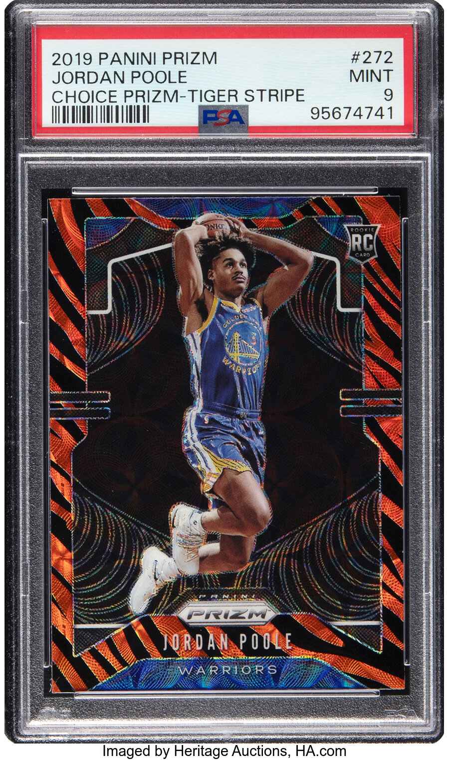 2019 Panini Prizm Jordan Poole (Choice Prizm-Tiger Stripe) #272 PSA Mint 9