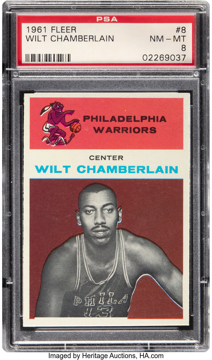 1961 Fleer Wilt Chamberlain Rookie #8 PSA NM-MT 8