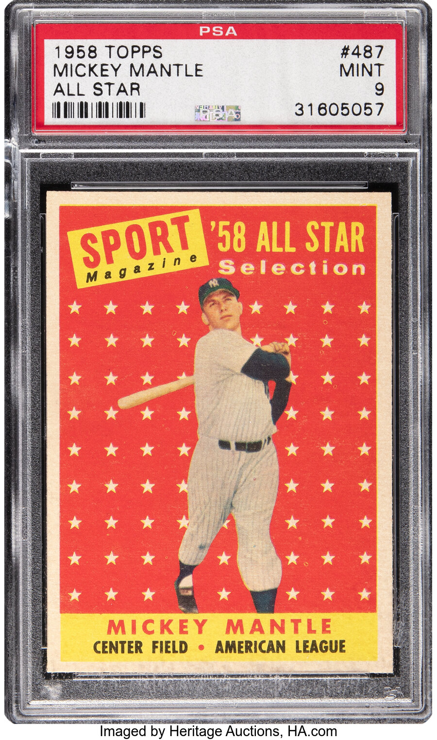 1958 Topps Mickey Mantle (All Star) #487 PSA Mint 9 - None Higher!