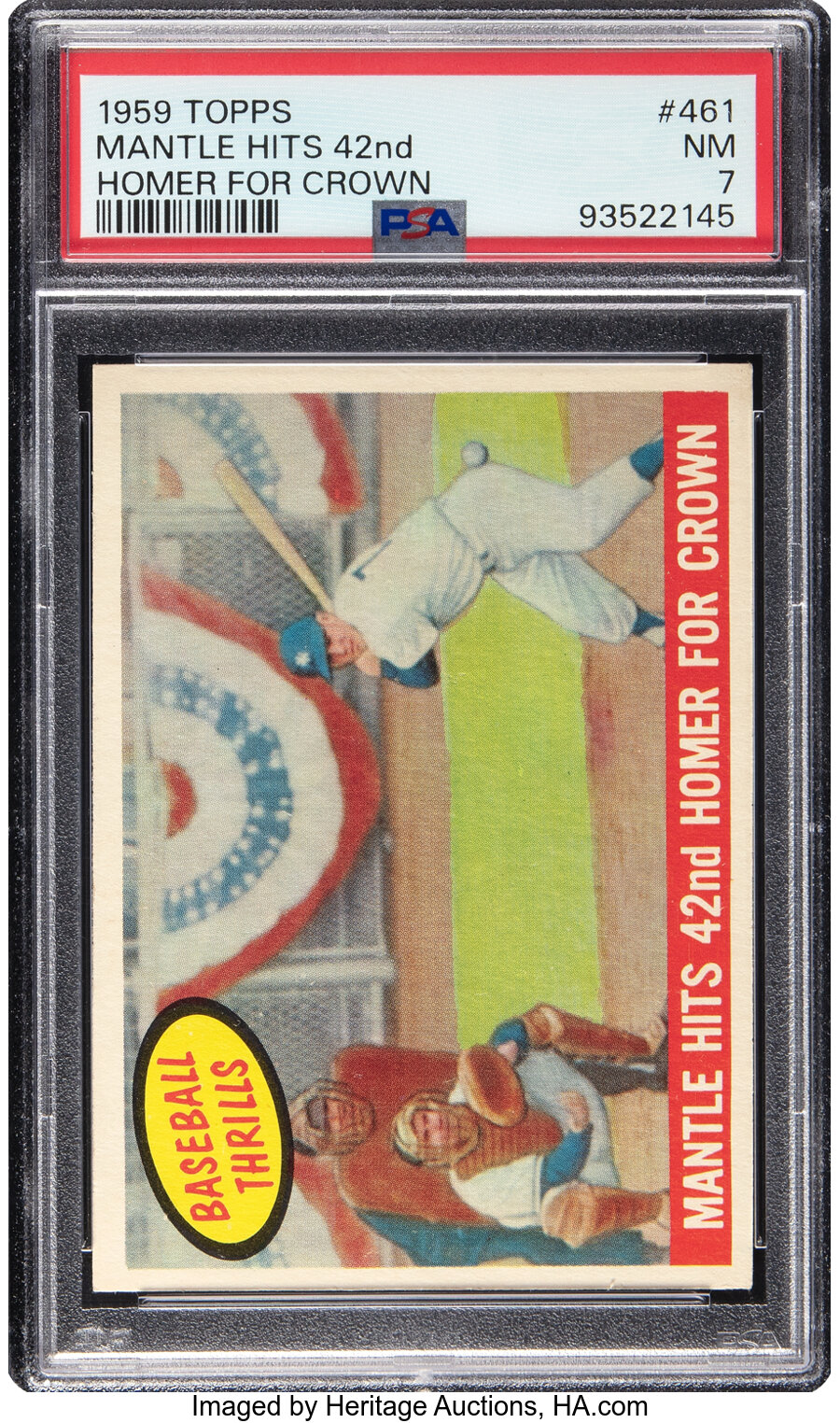 1959 Topps Mickey Mantle - "Mantle Hits 42nd Homer For Crown" #461 PSA NM 7