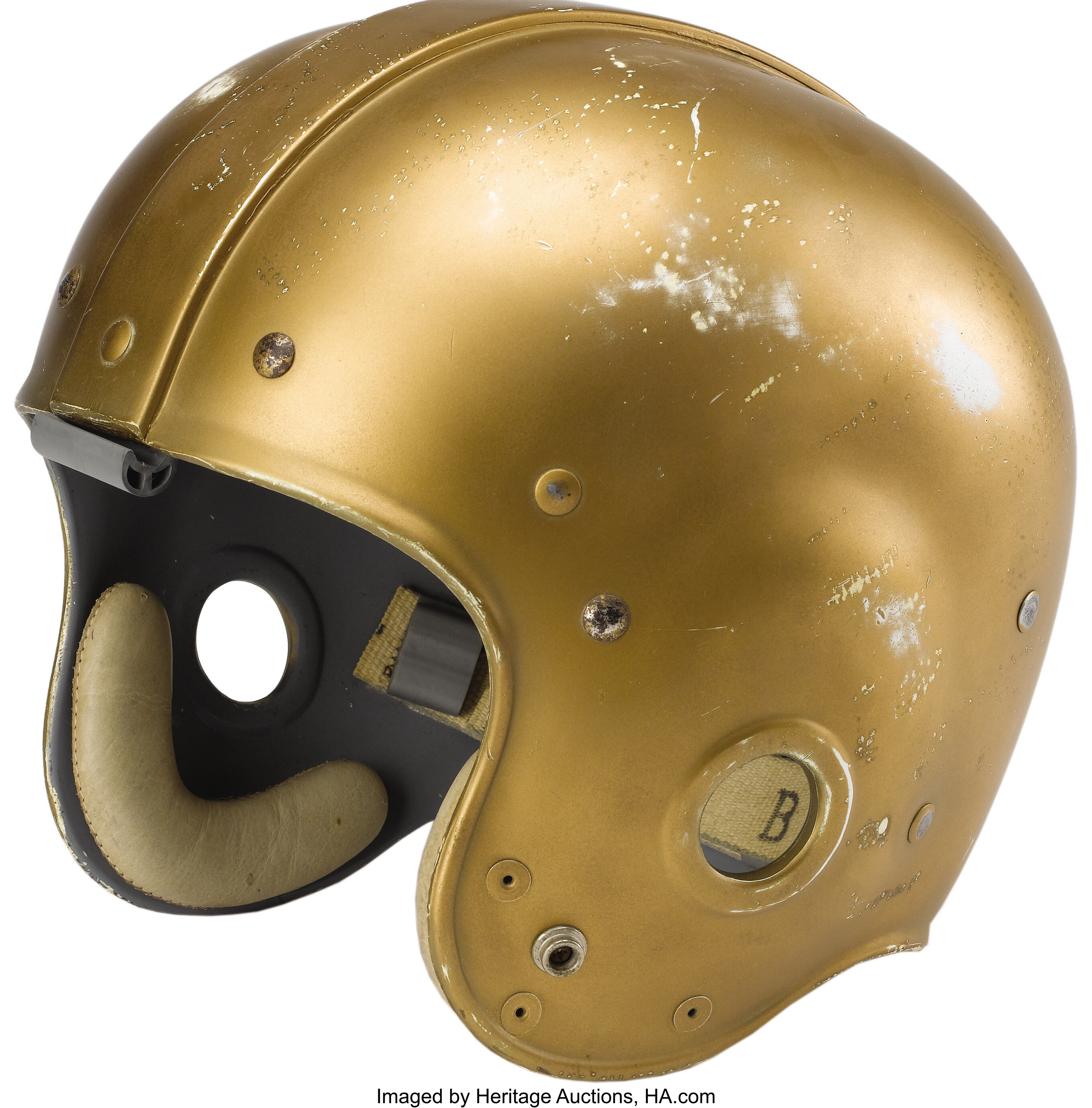 Early to Mid-1950's Notre Dame Game Worn Helmet. Golden Riddell, Lot  #19945