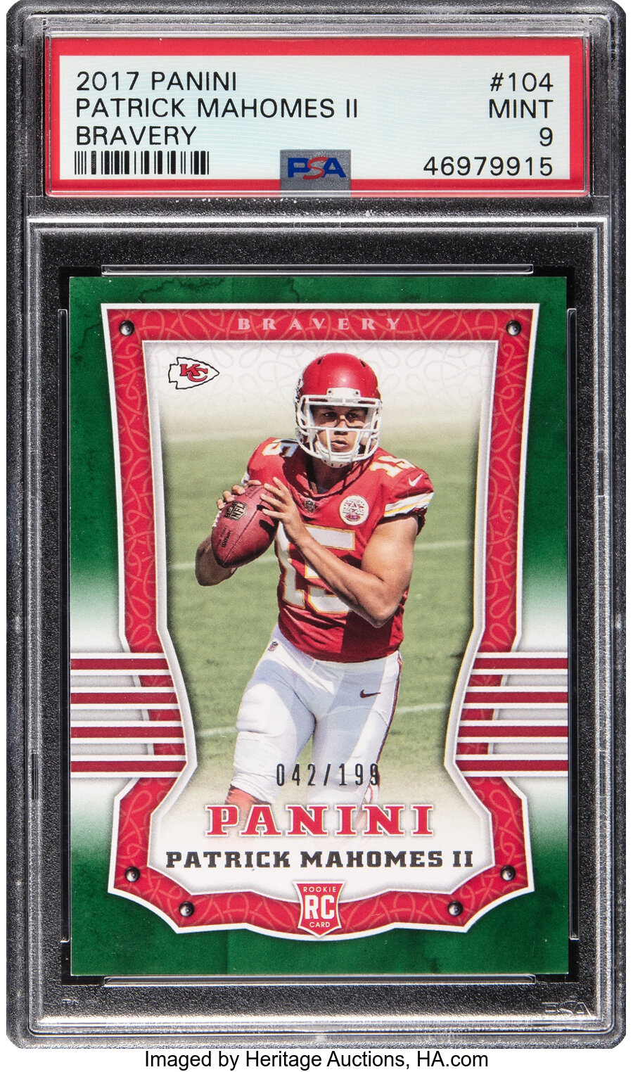 2017 Panini Patrick Mahomes II (Bravery) #104 PSA Mint 9 - Serial #'d 42/199