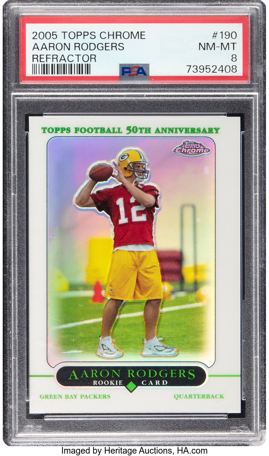 2005 Topps Chrome Aaron Rodgers (Refractor) Rookie #190 PSA NM-MT 8