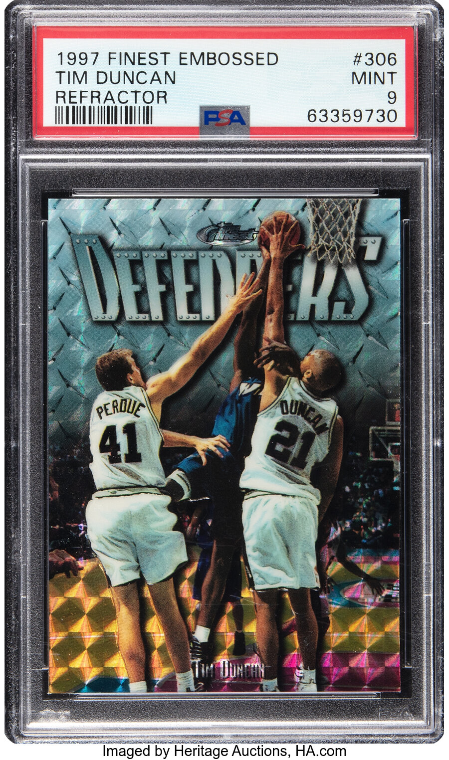 1997 Topps Finest Embossed Tim Duncan (Refractor) #306 PSA Mint 9 - Serial #'d 25/263