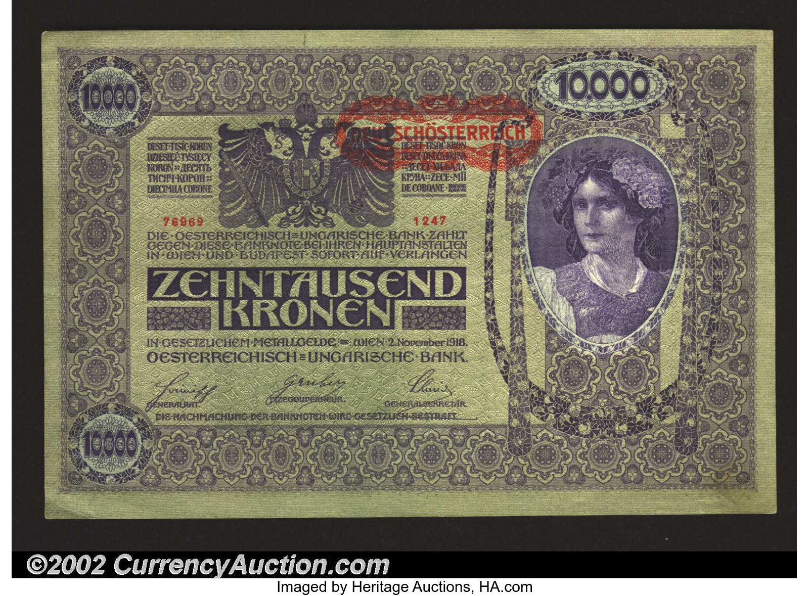 Austria 1918 10 000 Kronen Au World Currency Lot 275 Heritage Auctions