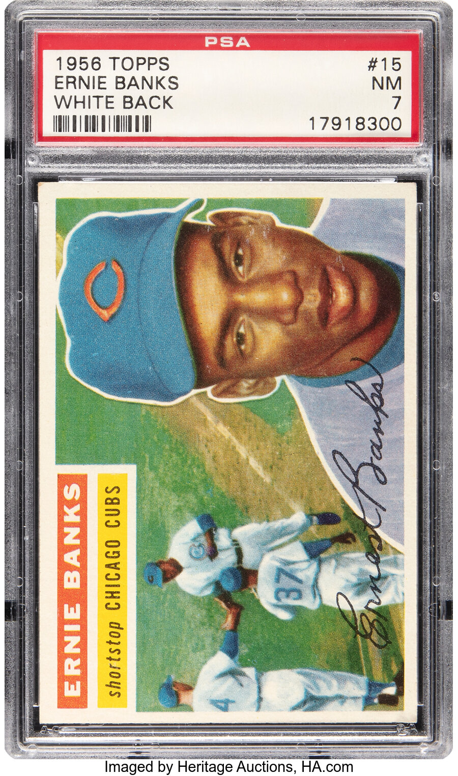 1956 Topps Ernie Banks (White Back) #15 PSA NM 7