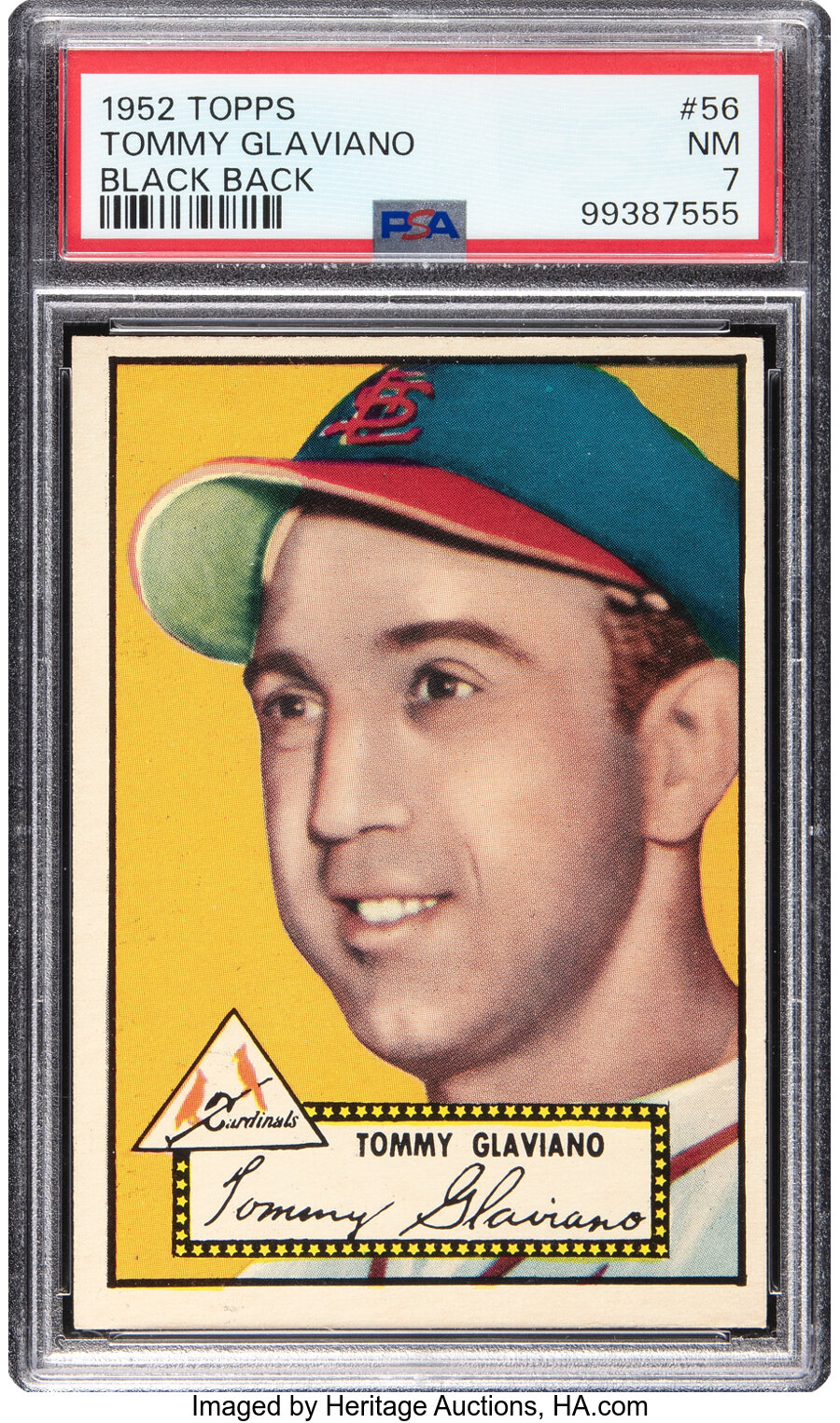 1952 Topps Tommy Glaviano (Black Back) #56 PSA NM 7