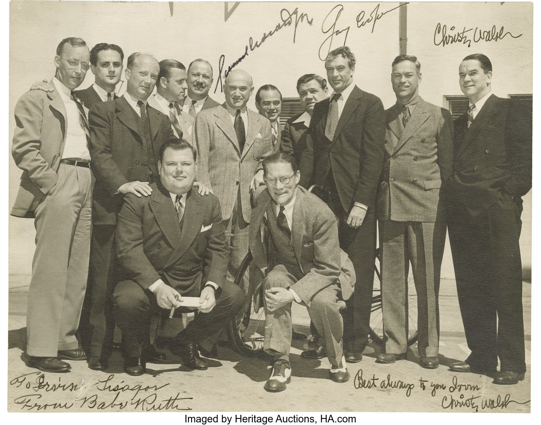 Babe Ruth & Gary Cooper With Visitors On The Set- Pride Of The Yankees