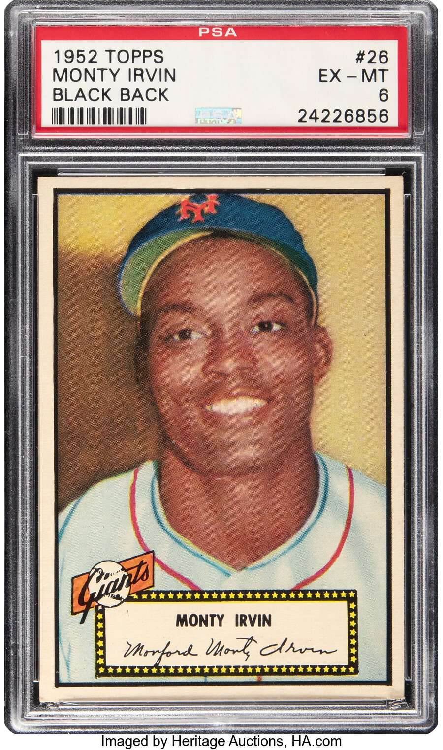 1952 Topps Monte Irvin (Black Back) #26 PSA EX-MT 6