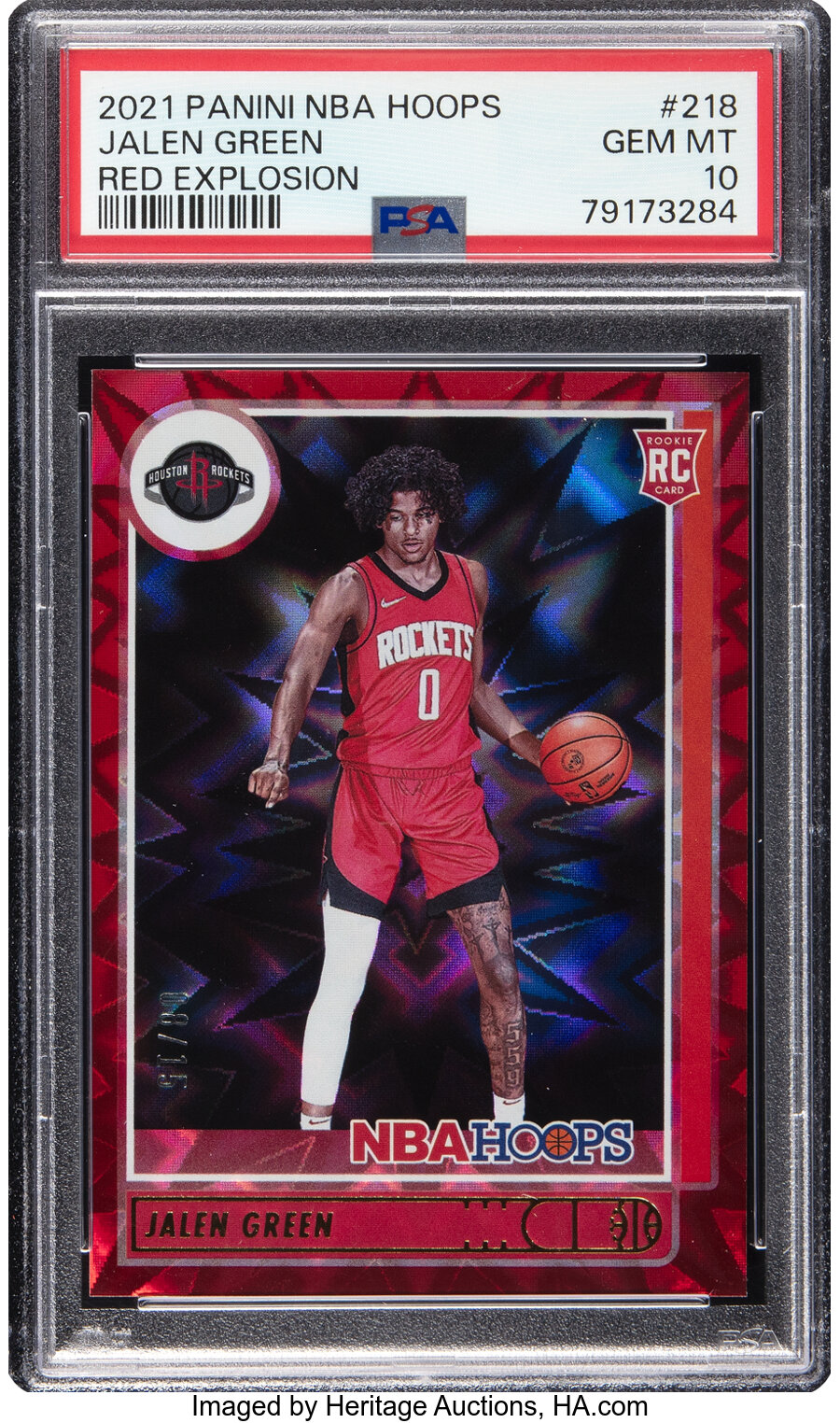 2021 Panini NBA Hoops Jalen Green (Red Explosion) Rookie #218 PSA Gem Mint 10 - #'d 08/15 - Pop One!