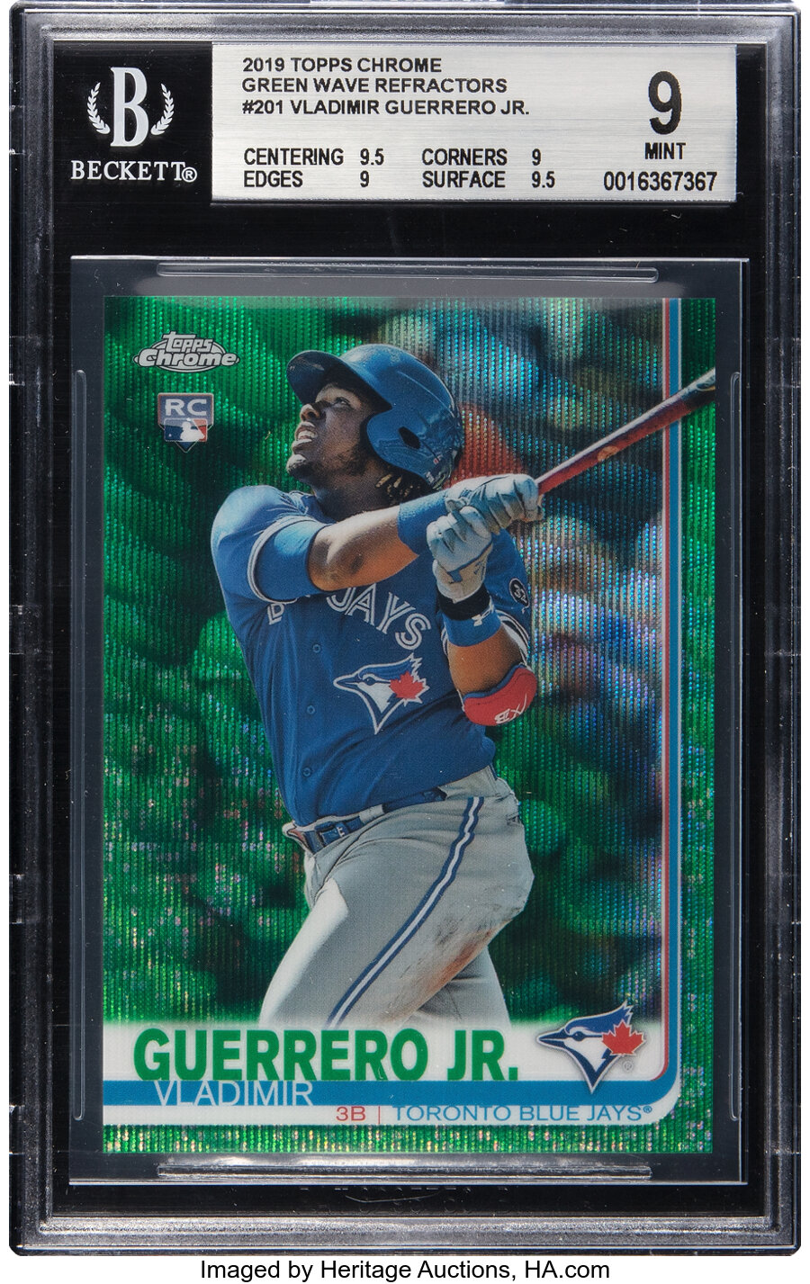 2019 Topps Chrome Vladimir Guerrero Jr. (Green Wave Refractor) #201 BGS Mint 9 - Serial #'d 56/99