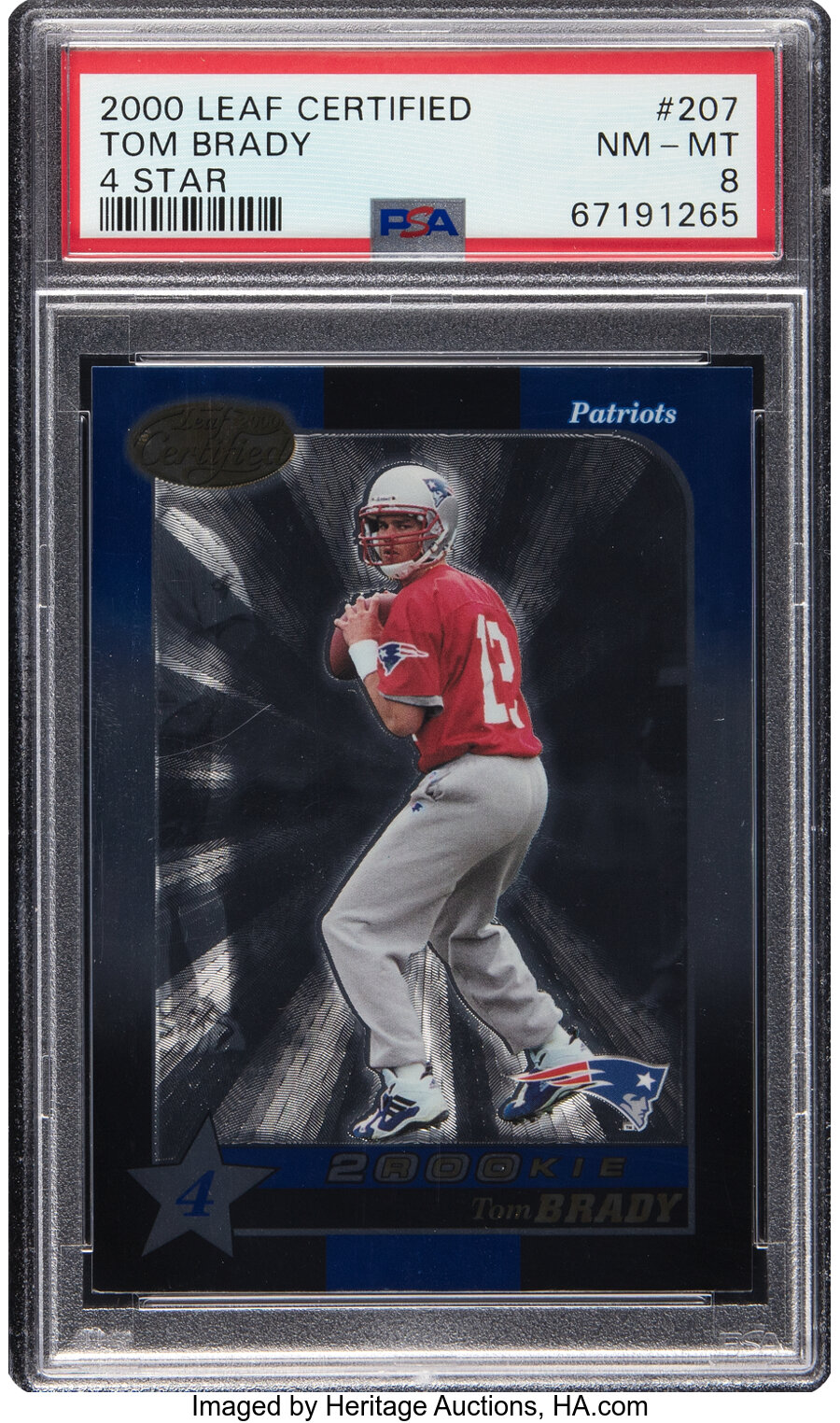 2000 Leaf Certified Tom Brady (4 Star) Rookie #207 PSA NM-MT 8 - 0996/1500