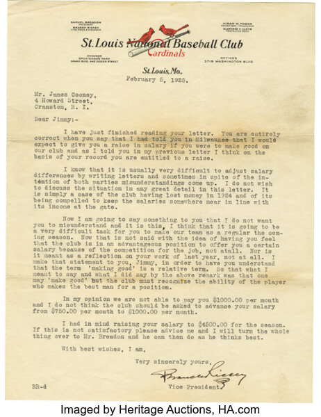 1925 Branch Rickey Signed Letter. Intriguing typed letter dated, Lot  #19092