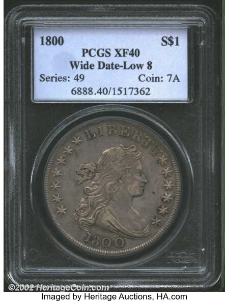 1800 1 Americai Xf40 Pcgs B 11 191 R 5 Die State Early Lot 6710 Heritage Auctions