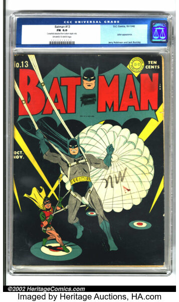 Batman #13 (DC, 1942). The Caped Crusader's parachute to the rescue | Lot  #6913 | Heritage Auctions