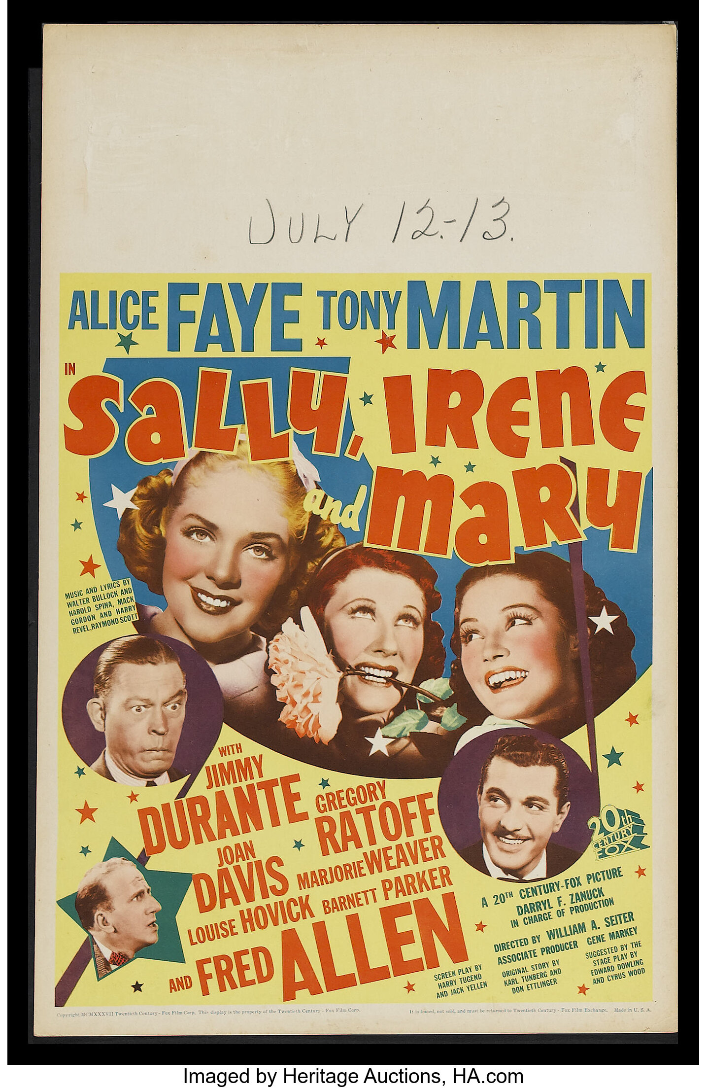 Sally, Irene and Mary (20th Century Fox, 1938). Window Card (14