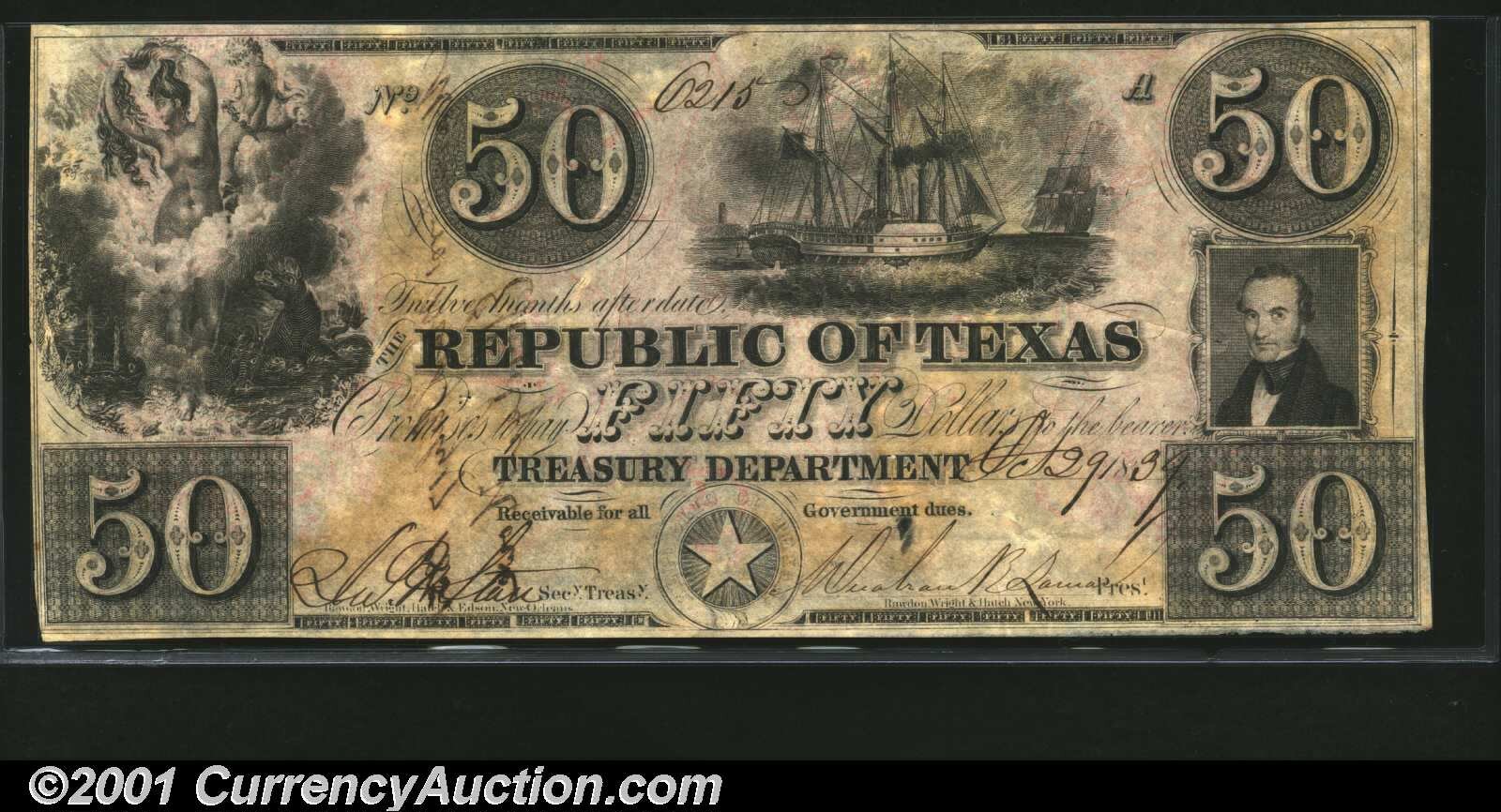 Fifty Dollars: Republic of Texas 1840 – The Antiquarium Antique