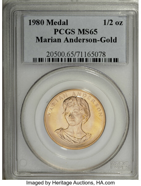 1980 Marian Anderson Half Ounce Gold Medal MS65 PCGS Lot