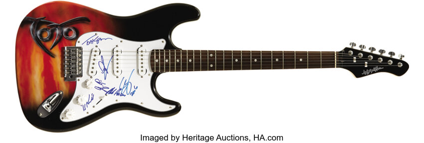 Toto Signed Guitar A Black Six String Autograph Pros Electric Lot Heritage Auctions