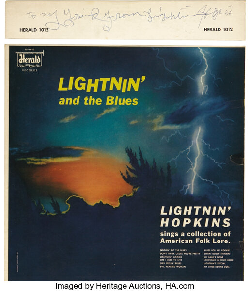 Lightnin' Hopkins Lightnin' And The Blues Autographed LP (Herald